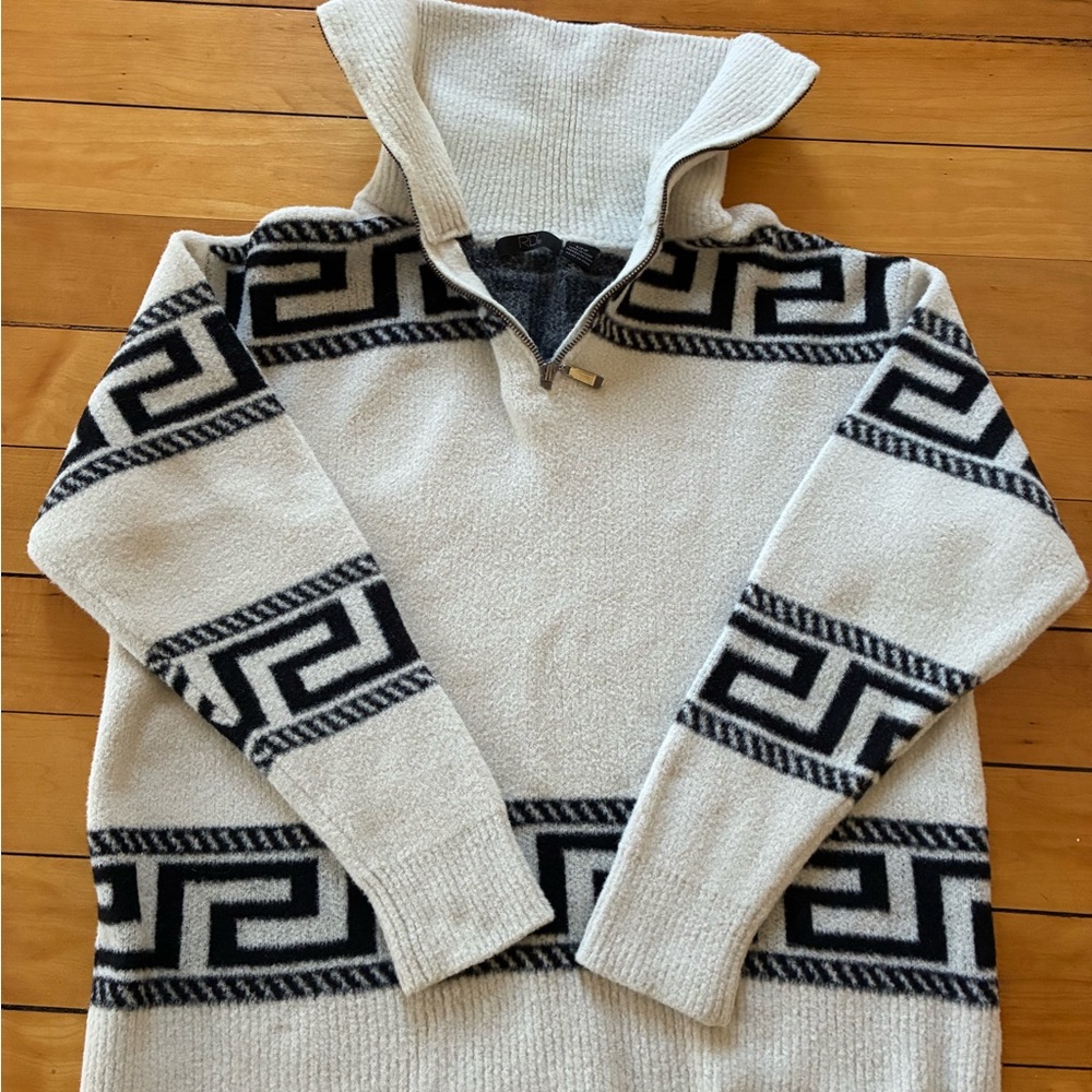 Greek Key Quarter Zip Fleece Pullover